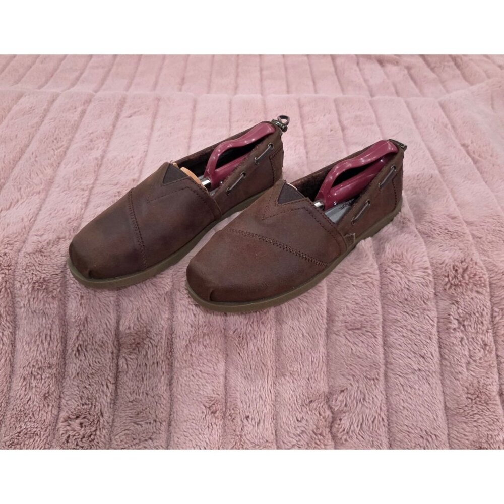 BOBS By Skechers Brown Memory Foam Slip-On Shoes Womens 8.5M Faux Suede Casual F